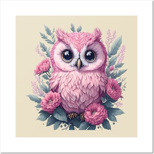 Cute Pink Owl 3 Posters and Art